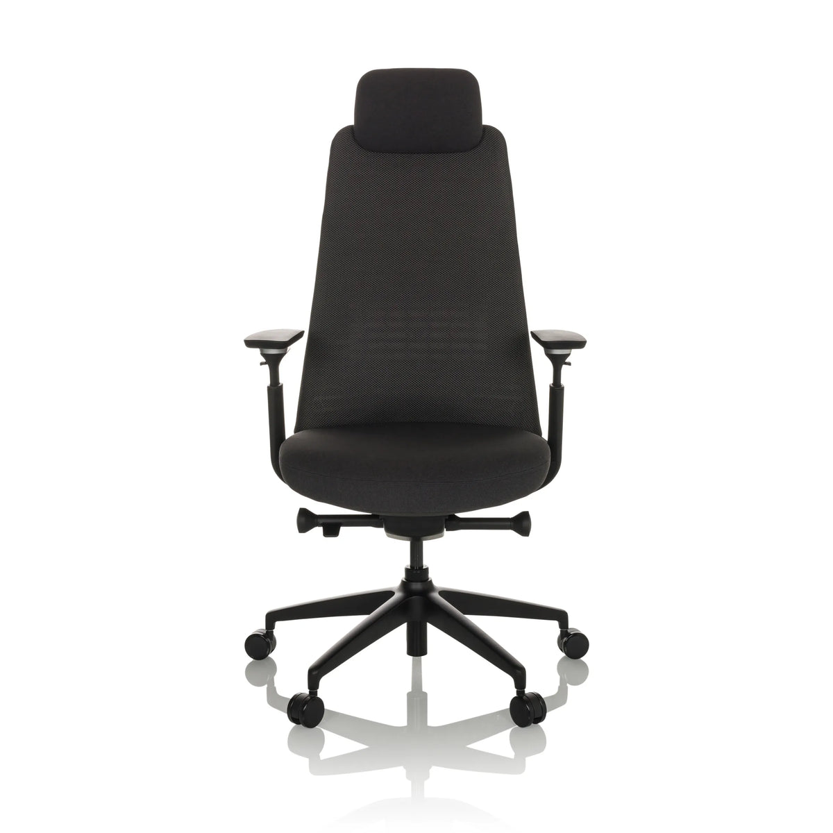 Black Professional Office Chair YUCANO with mesh back, headrest and five-caster base by hjh OFFICE – 360-degree view (front view 0°)