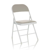 Grey Folding chair TUDELA W with faux leather padding and white frame by hjh OFFICE – 360-degree view (front three-quarter view 30°)