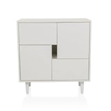 White Chest of drawers LYKKJA with asymmetrical front division and four feet by hjh LIVING – 360-degree view (front view 0°)