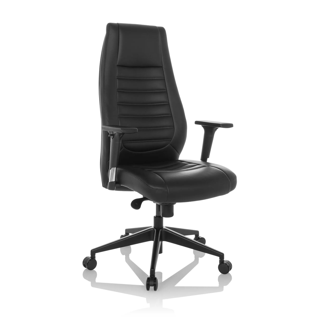 Black Professional Executive Chair VITORO B with quilted upholstery and five-caster base by hjh OFFICE – 360-degree view (front three-quarter view 30°)