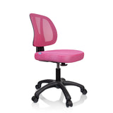 Pink Swivel Chair – Children KID YU 200 with mesh back and black five-caster base by hjh OFFICE – 360-degree view (front three-quarter view 60°)