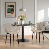 Two beige BEGIO shell chairs with mesh backrests and black legs at a round table by hjh OFFICE