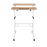 White Standing desk WORKSTATION I with oak tabletop and castors by hjh OFFICE – 360-degree view (front view 0°)