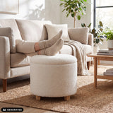 White Storiano S upholstered stool with fabric cover and wooden legs by hjh LIVING (AI-generated image)