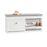 White Shoe Cabinet ESTHA I with a grey seating area, one drawer and a pull-out compartment by hjh LIVING