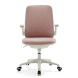 Pink Swivel Chair – Children Swivelo with armrests and white five-caster base by hjh OFFICE – 360-degree view (front view 0°)