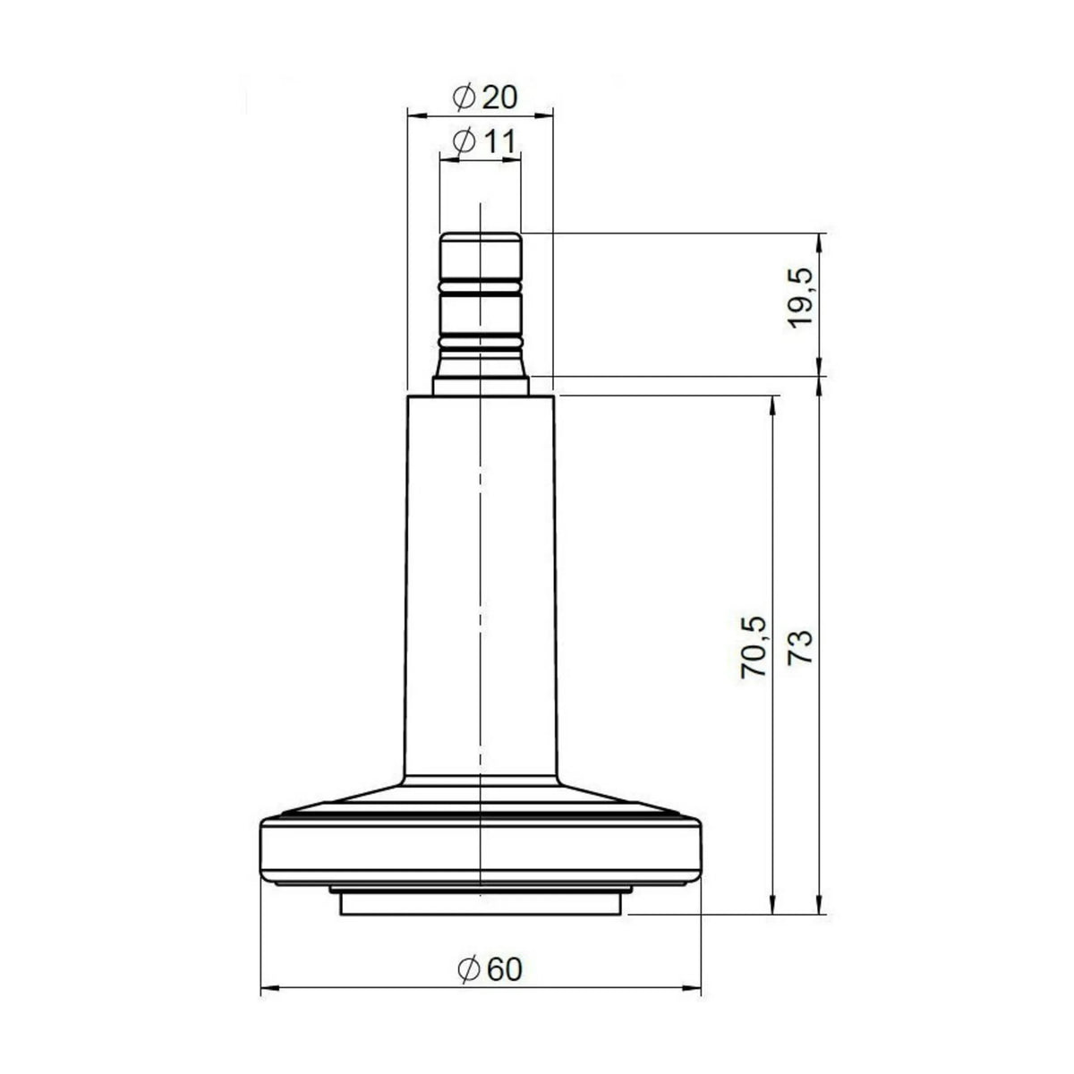 Technical drawing of the Chair glide STATO-M with a diameter of 60 mm by hjh OFFICE