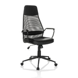 Black Home Office Executive Chair MARCOZ with mesh back and five-caster base by MyBuero – 360-degree view (front three-quarter view 30°)