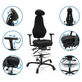 Adjustable features of the Counter chair RESISTIO WORK with headrest, armrests and footring by hjh OFFICE