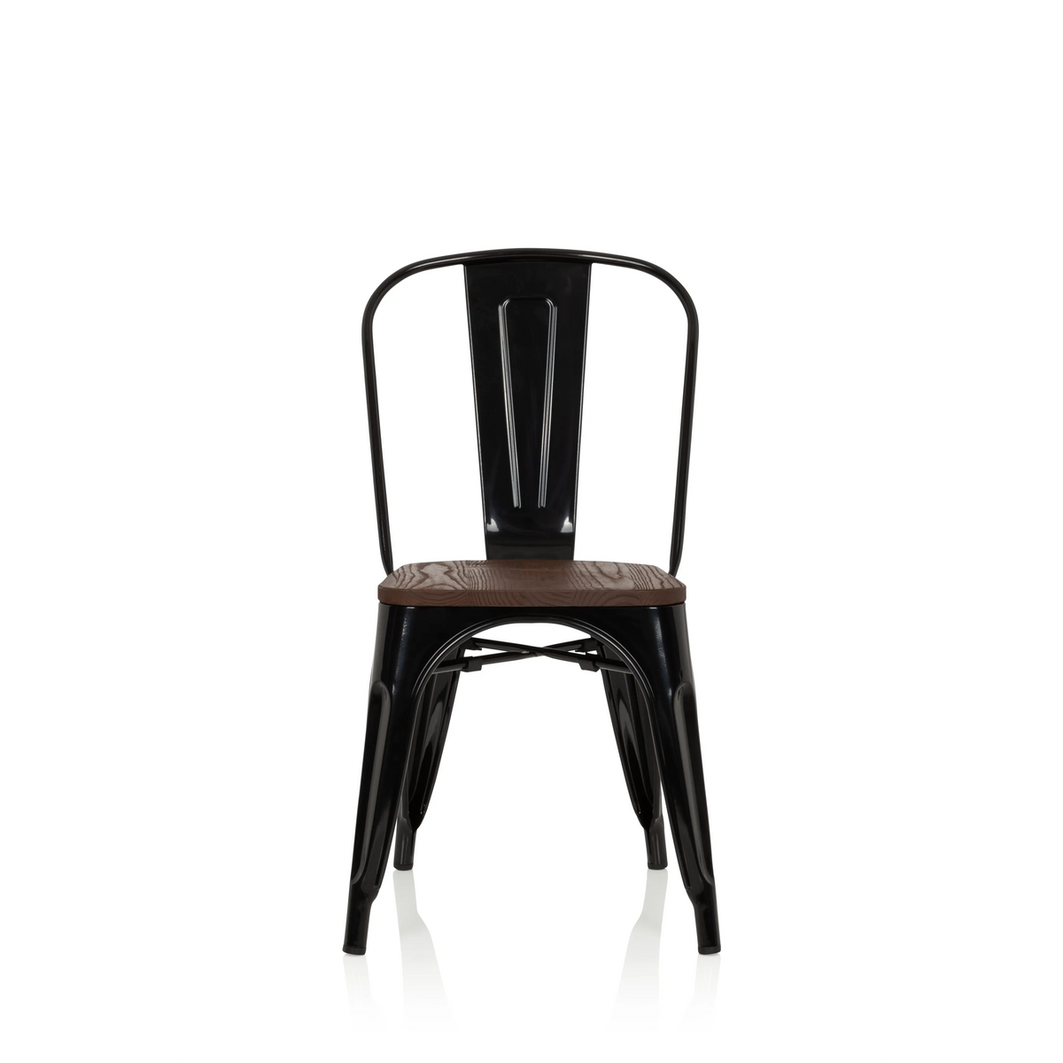 Black Bistro chair VANTAGGIO COMFORT W with brown wooden seat by hjh OFFICE – 360-degree view (front view 0°)