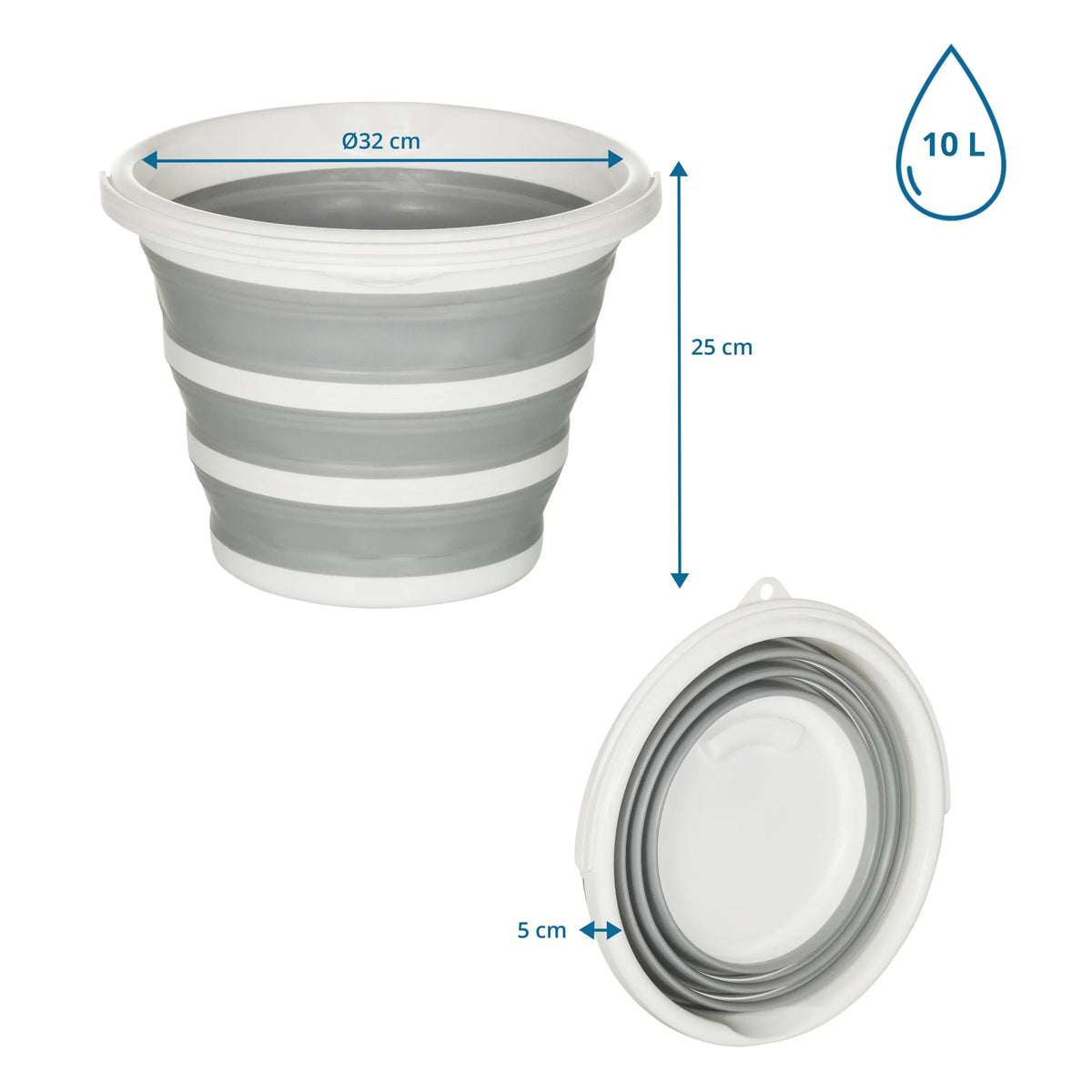 Dimensional drawing of the Folding container CLEAN SILR with 10 l volume and 32 cm diameter by hjh OFFICE