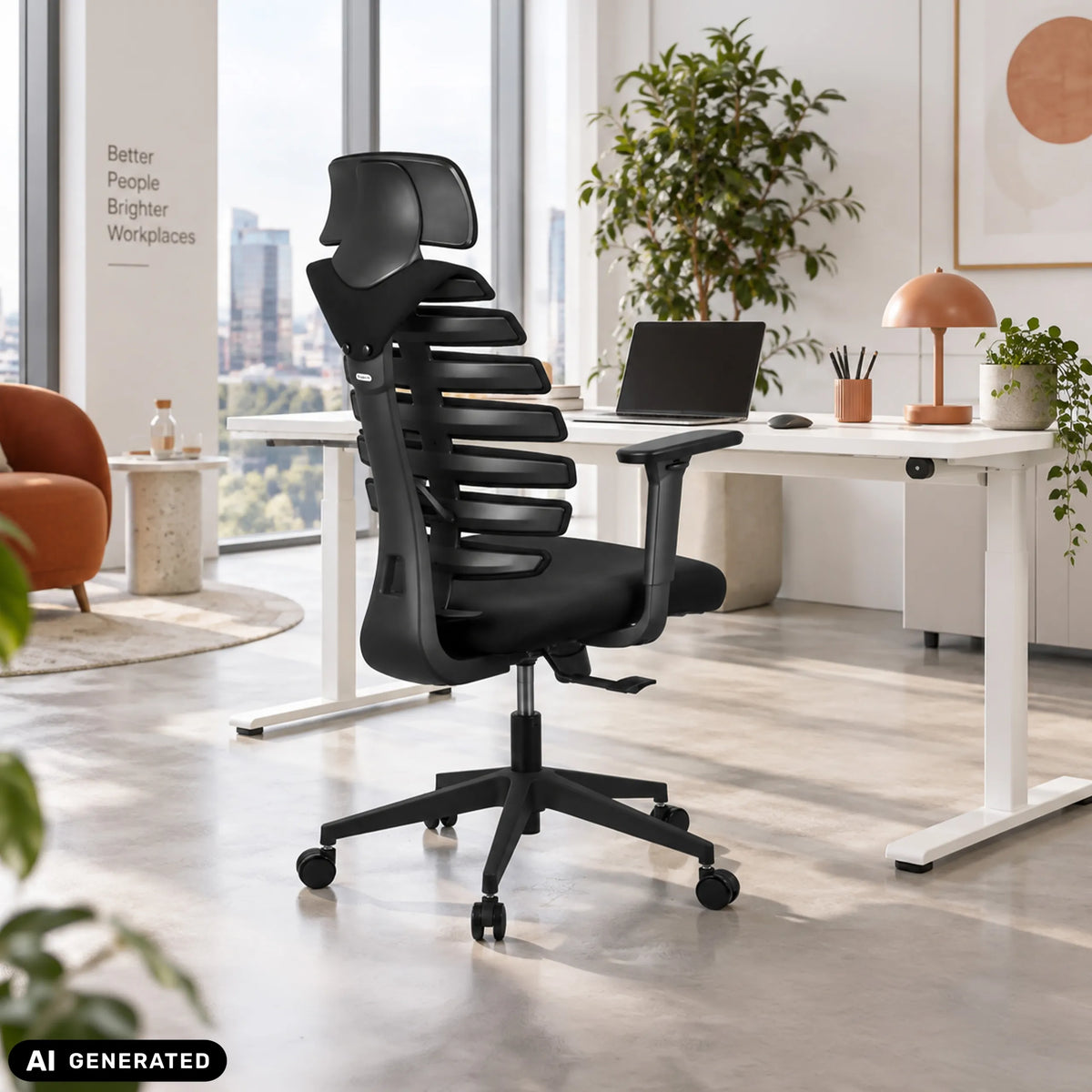 Black Professional Office Chair ERGO LINE ECO with mesh backrest and headrest by hjh OFFICE (AI-generated image)