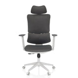Grey Home Office Chair ERGOMY WF with fabric upholstery, white frame and five-caster base by MyBuero – 360-degree view (front view 0°)