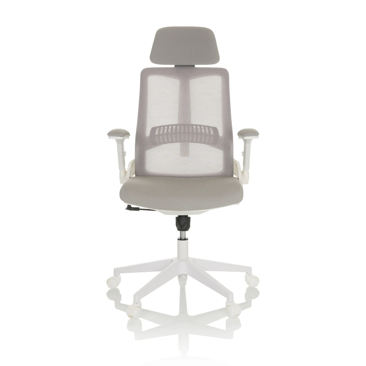 Grey Home Office Chair VENDO W with mesh back and white five-caster base by hjh OFFICE – 360-degree view (front view 0°)