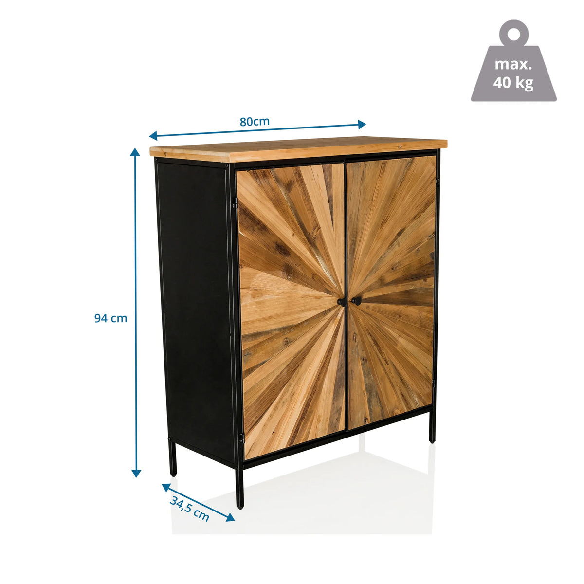 Dimensional view of the Chest of drawers SANTJAGO BLACK SUN XL, 80 × 94 cm, load capacity 40 kg by hjh LIVING