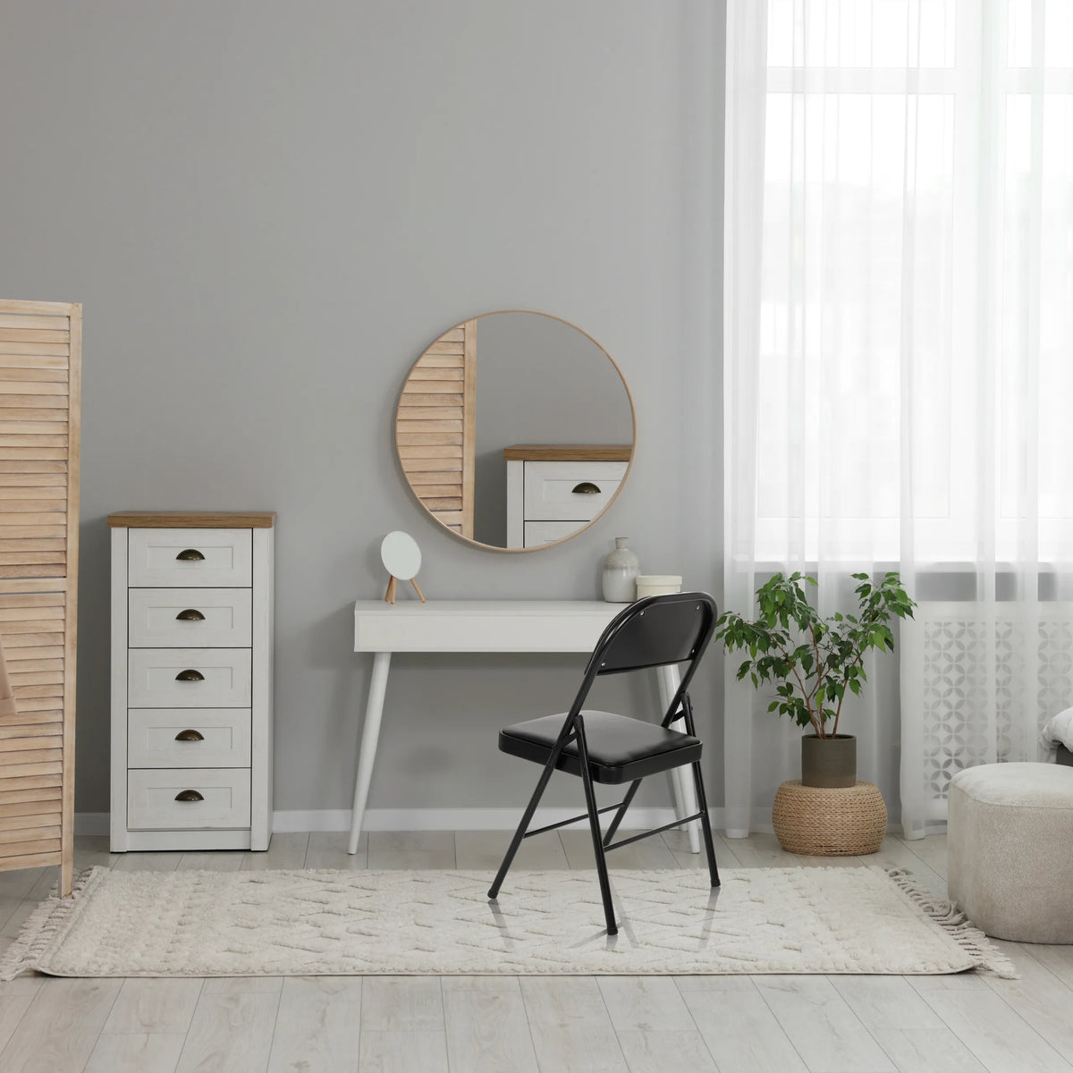Black Folding chair TUDELA H with faux leather cover and metal frame by hjh OFFICE