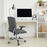 Home Office Executive Chair CHARLES I in dark grey with chrome base and armrests in front of a desk by hjh OFFICE