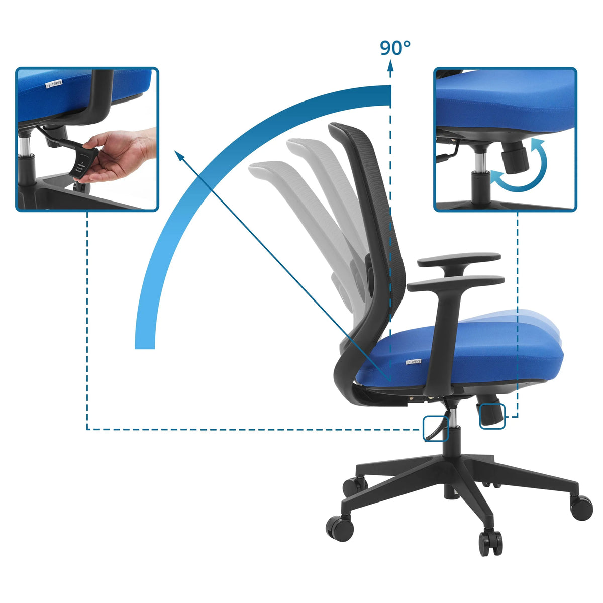 Backrest tilt adjustment up to 90 degrees of the Home Office Chair Sedito by hjh OFFICE