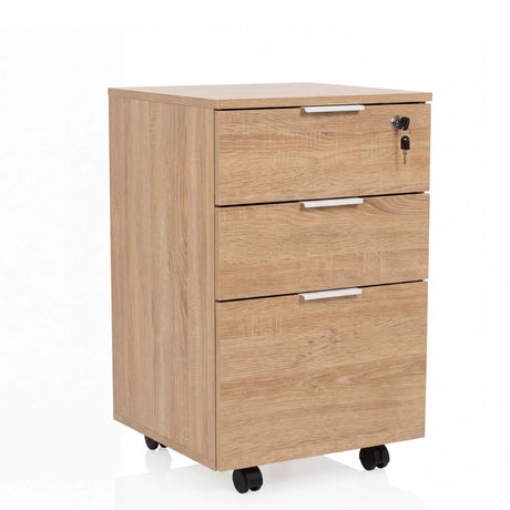 Mobile Drawer Unit DAVIK in oak effect with three drawers and four castors by hjh OFFICE