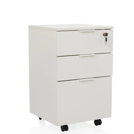 White wooden Mobile Drawer Unit DAVIK with three drawers and a lock by hjh OFFICE