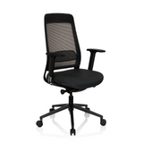 Black Professional Office Chair CHIARO T1 BLACK with mesh back and five-caster base by hjh OFFICE – 360-degree view (front three-quarter view 40°)