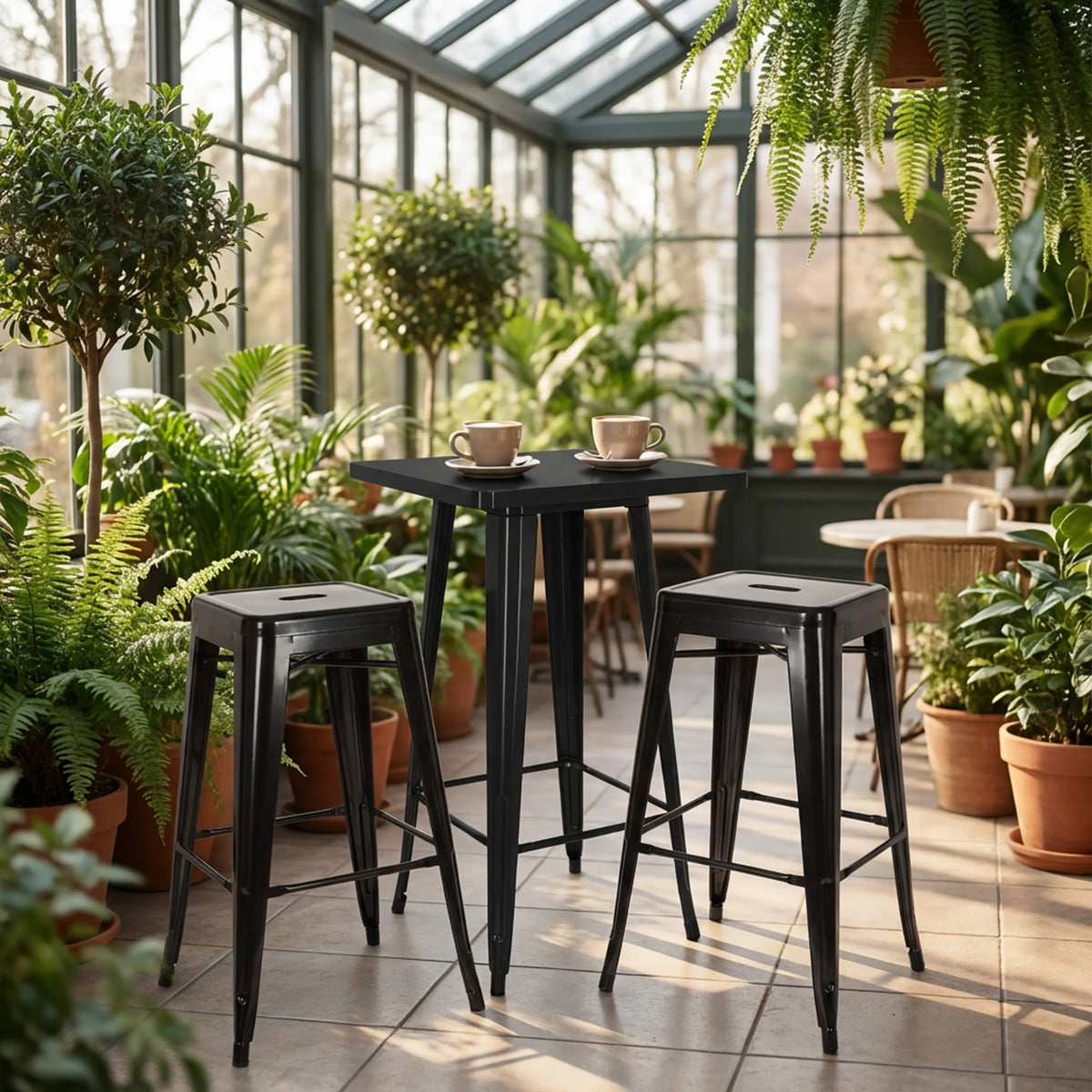 Black Vantaggio Set bar table set consisting of a square high table and two bar stools by hjh OFFICE