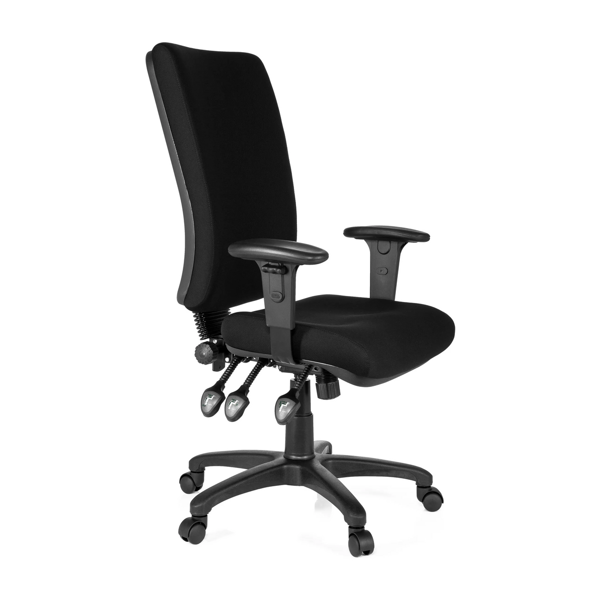 Black Professional Office Chair ZENIT HIGH with armrests and five-caster base by hjh OFFICE – 360-degree view (front three-quarter view 60°)
