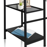 Black shelves of the WORKSPACE H I Office Desk with one mesh surface and one smooth surface by hjh OFFICE