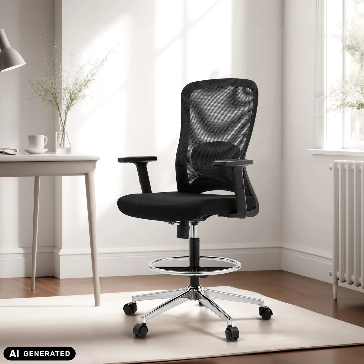 Black Top Work 44 work chair with mesh backrest and foot ring by hjh OFFICE (AI-generated image)