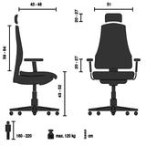 Technical drawing of the High End Office Chair CASSILIS B with a width of 51 cm by hjh OFFICE
