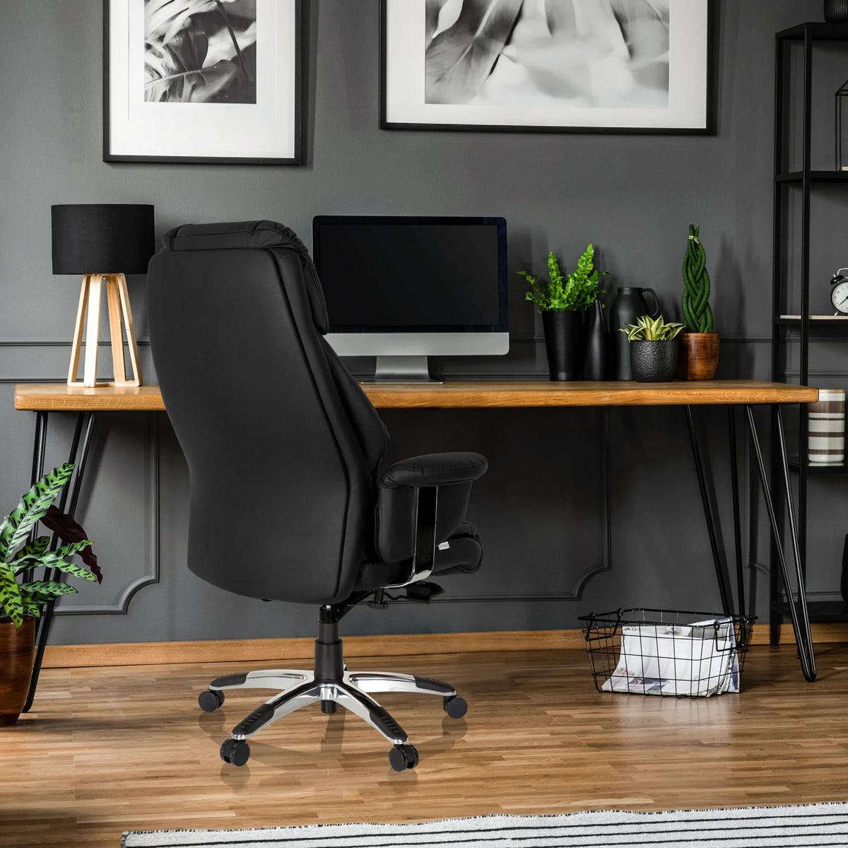 Luxury Executive Chair PRADO in black faux leather with star base and casters by hjh OFFICE
