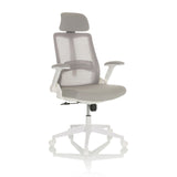 Grey Home Office Chair VENDO W with mesh back and white five-caster base by hjh OFFICE – 360-degree view (front three-quarter view 30°)