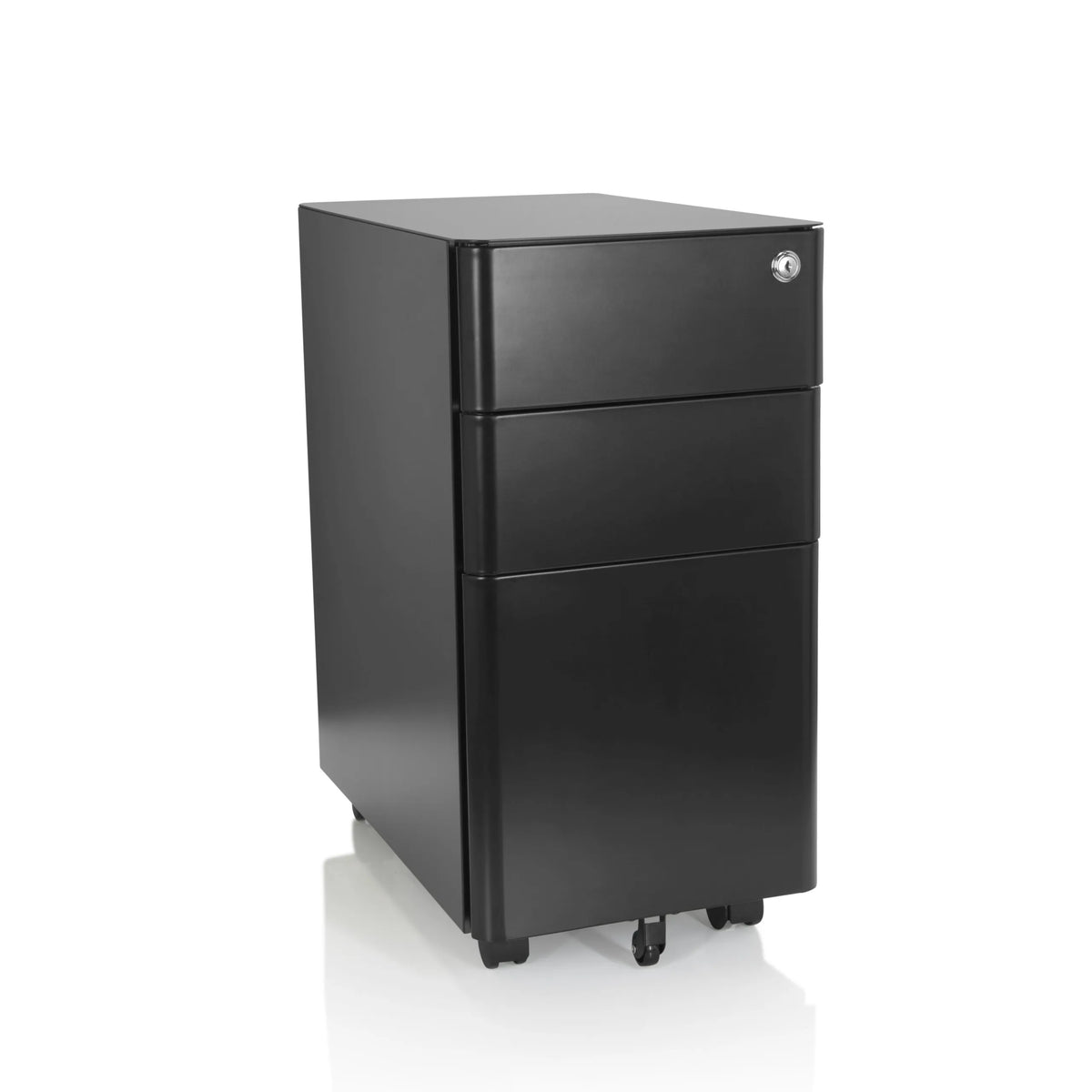 Black metal Mobile Drawer Unit COLOR I with three drawers and four castors by hjh OFFICE – 360-degree view (front view 20°)