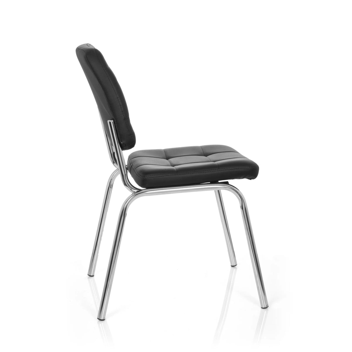 Black Four-legged chair PICENO V with quilted upholstery and chrome frame by hjh OFFICE – 360-degree view (side profile 100°)