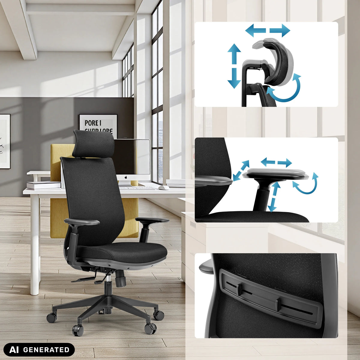 Adjustable armrests and backrest mechanism of the Professional Office Chair Profondo F by hjh OFFICE (AI-generated image)