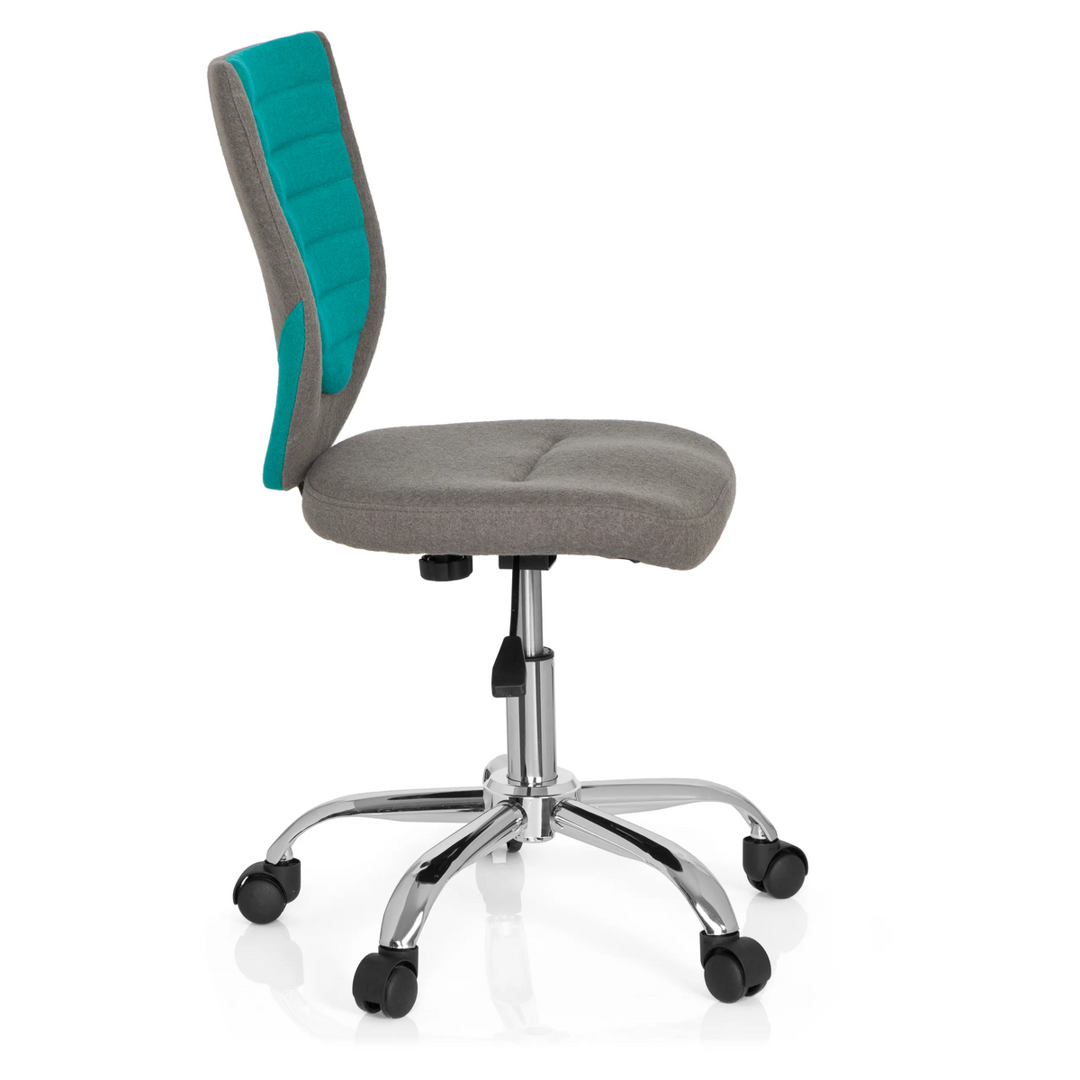 Grey-turquoise Swivel Chair – Children KIDDY COMFORT with star base and five castors by hjh OFFICE – 360-degree view (side profile 80°)