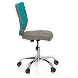 Grey-turquoise Swivel Chair – Children KIDDY COMFORT with star base and five castors by hjh OFFICE – 360-degree view (side profile 80°)