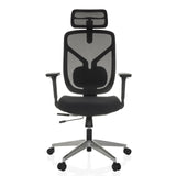 Black High End Office Chair CASSILIS B with mesh back and five-caster base by hjh OFFICE – 360-degree view (front view 0°)