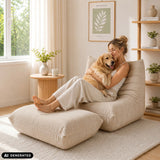 Beige Sitzolo Podi beanbag with matching footstool by hjh LIVING (AI-generated image)