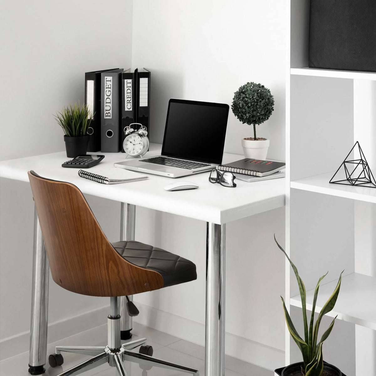 Home Office Chair CENCA in black with wooden shell and quilted upholstery by hjh OFFICE