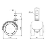 Technical drawing of the 50 mm diameter Castors 5x ROLO FIX 10mm/50mm by hjh OFFICE