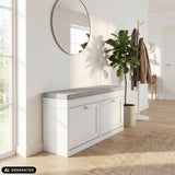 White Estha 11 shoe cabinet with grey seat and two doors by hjh LIVING (AI-generated image)