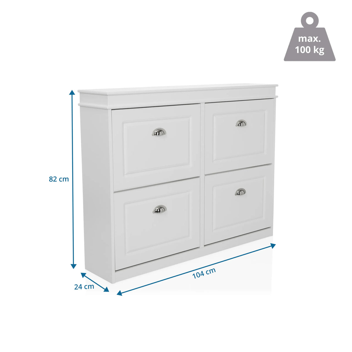Dimensional drawing of the Shoe Cabinet ESTHA 4 with 104 × 82 cm and maximum load capacity of 100 kg by hjh LIVING