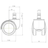 Technical drawing of the 5x ROLO 11mm/50mm castors with a wheel diameter of 50 mm by hjh OFFICE