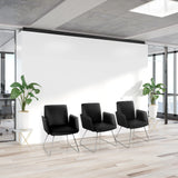 Three black upholstered chairs DESIGNIA V with slim metal legs in a bright office environment by hjh OFFICE