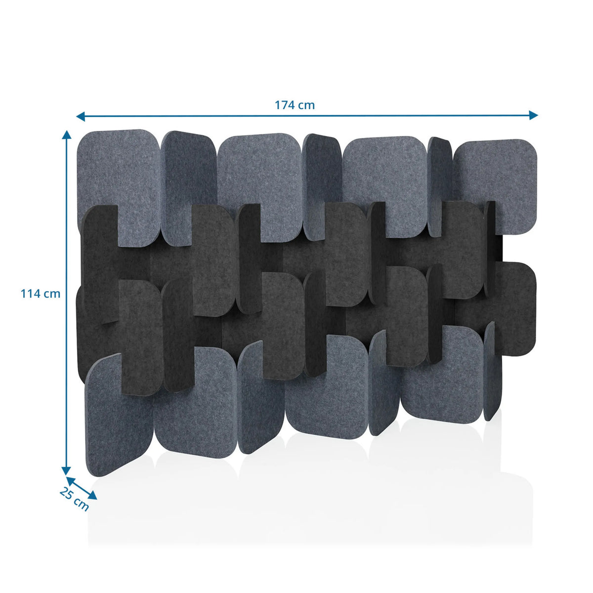 Dimensional drawing of the Partition wall FLEXMIUT PLUG, 174 x 114 cm in grey and dark grey by hjh OFFICE