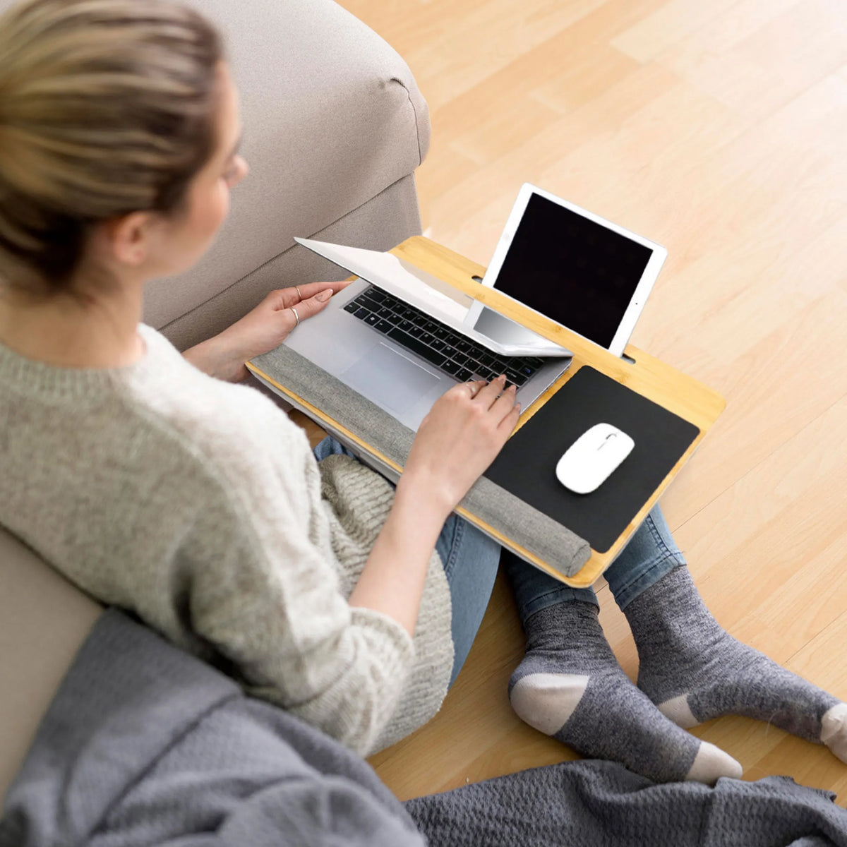 Grey Laptop Pad COMFILAP with integrated mouse pad and tablet holder by hjh OFFICE