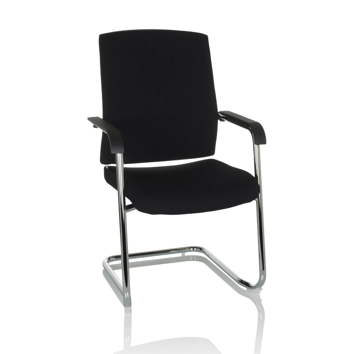 Black Cantilever chair LEVIA VP with armrests and chrome frame by hjh OFFICE – 360-degree view (front view 15°)