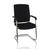 Black Cantilever chair LEVIA VP with armrests and chrome frame by hjh OFFICE – 360-degree view (front view 15°)