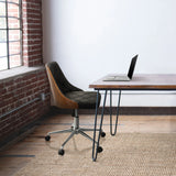 Home Office Chair CENCA in black with wooden shell and star base on castors by hjh OFFICE